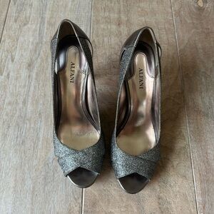 4inch dark silver sparkle peep toe heels